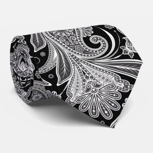 Elegantes Schwarz-Weiß-Paisley-Muster Krawatte