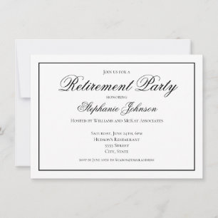 Elegantes Schwarz-Weiß-Party im Ruhestand Einladung