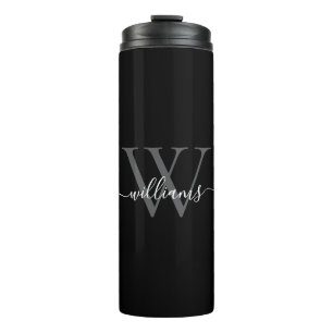 Elegantes Schwarz-Weiß-Personal-Monogramm-Skript-N Thermosbecher