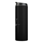 Elegantes Schwarz-Weiß-Personal-Monogramm-Skript-N Thermosbecher (Nach rechts gedreht)