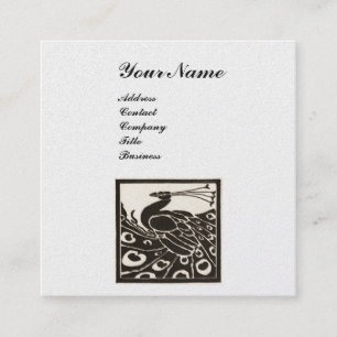ELEGANTES SCHWARZ WEISS  PFauen-MONOGRAMM Perle Quadratische Visitenkarte