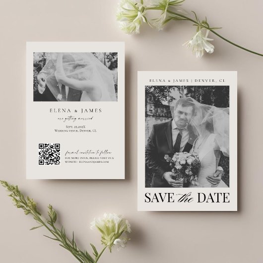 Elegantes Schwarz-Weiß-QR-Code-Monogramm Hochzeit Save The Date