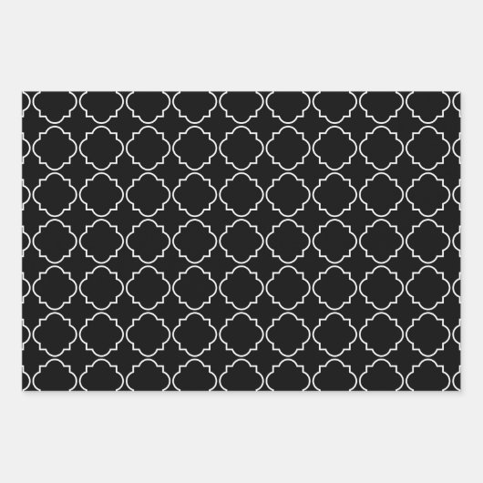 Elegantes Schwarz-Weiß-Quarrefolienmuster Weihnach Geschenkpapier Set (Vorderseite)