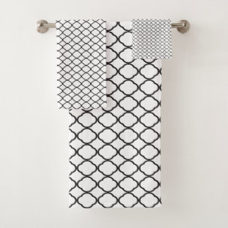 Elegantes Schwarz-Weiß-Quatrefoliendesign Badhandtuch Set