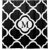 Elegantes Schwarz-Weiß-Quatrefolienmonogramm Duschvorhang (Vorderseite)