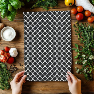 Elegantes Schwarz-Weiß-Quatrefolienmuster Handtuch