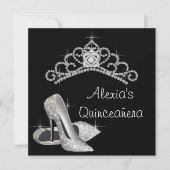 Elegantes Schwarz-Weiß-Quinceanera Einladung (Vorderseite)