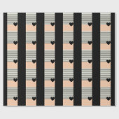 Elegantes Schwarz-Weiß-Rosa Herz & Streifen Gesche Geschenkpapier (Flach)