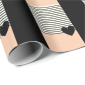 Elegantes Schwarz-Weiß-Rosa Herz & Streifen Gesche Geschenkpapier (Rolleneckpunkt)