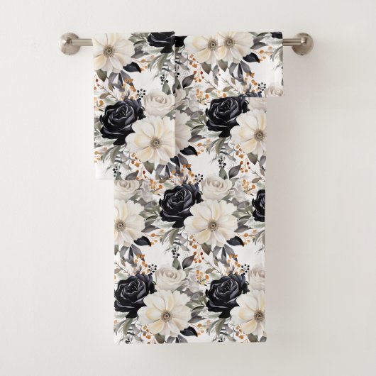 Elegantes Schwarz-Weiß-Rose Handtuchhandtuch Set (Insitu)