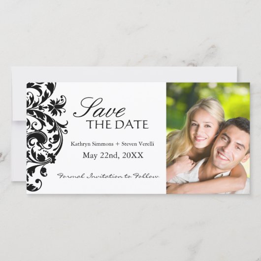 Elegantes Schwarz/Weiß Save the Date (Vorderseite)