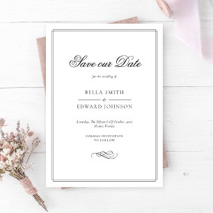Elegantes Schwarz/Weiß Save the Date Einladung