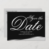 Elegantes Schwarz/Weiß Save the Date Postkarte (Vorne/Hinten)