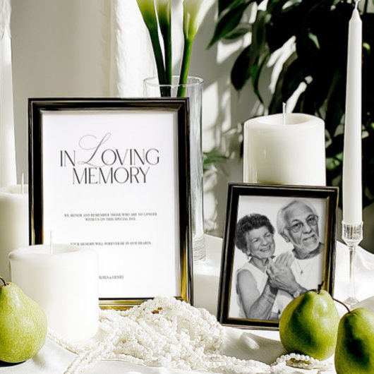 Elegantes Schwarz-Weiß-Schild 'In Loving Memory'