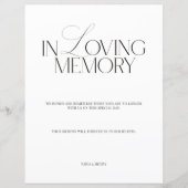 Elegantes Schwarz-Weiß-Schild 'In Loving Memory' (Vorderseite)