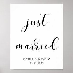 Elegantes Schwarz-Weiß-Schild 'Just married' Poster