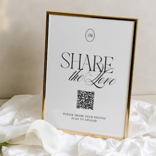 Elegantes Schwarz-Weiß-Schild mit QR-Code 'Share t