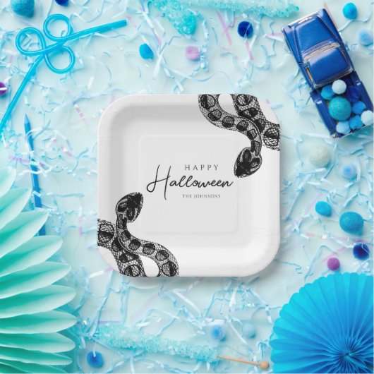 Elegantes Schwarz-Weiß-Schlange Halloween Pappteller (Party)