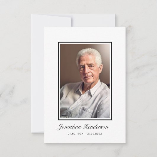 Elegantes Schwarz-Weiß-Script-Begräbnis-Foto Dankeskarte (Vorderseite)