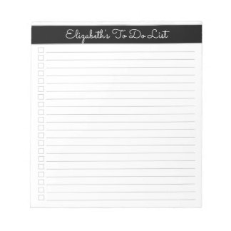 Elegantes Schwarz-Weiß-Script-Ein-Spalten-Checklis Notizblock