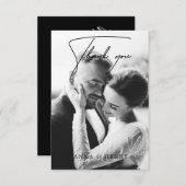 Elegantes Schwarz-Weiß-Script-Foto Hochzeit Dankeskarte (Vorne/Hinten)