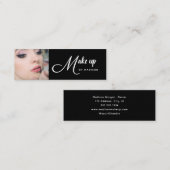 Elegantes Schwarz-Weiß-Script-Foto-Make-up Mini Visitenkarte (Vorne/Hinten)