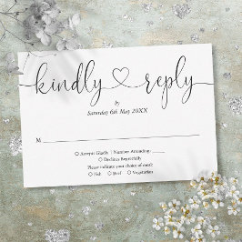 Elegantes Schwarz-Weiß-Script-Herz freundlich Antw RSVP Karte