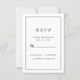 Elegantes Schwarz-Weiß-Script-Hochzeitsdatum RSVP Karte