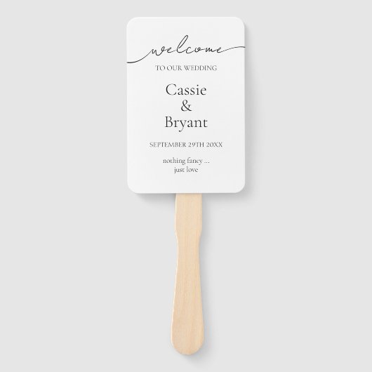 Elegantes Schwarz-Weiß-Script-Hochzeitsprogramm Fächer (Vorderseite)