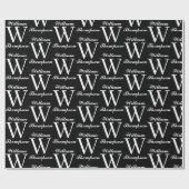 Elegantes Schwarz-Weiß-Script-Monogramm Geschenkpapier (Flach)