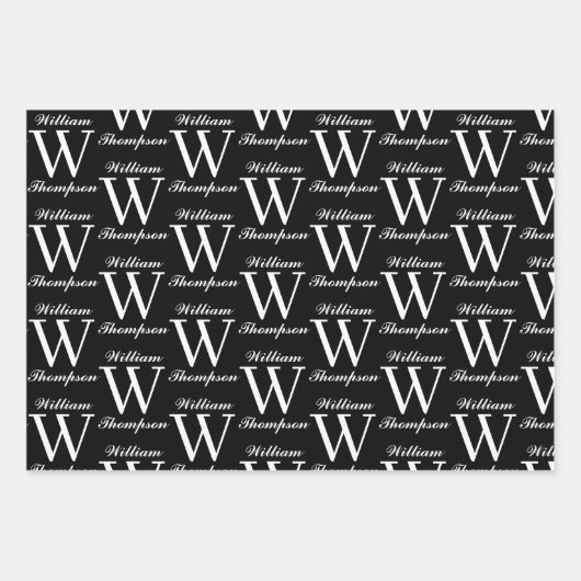 Elegantes Schwarz-Weiß-Script-Monogramm Geschenkpapier Set (Vorderseite 2)