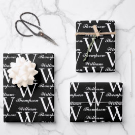 Elegantes Schwarz-Weiß-Script-Monogramm Geschenkpapier Set