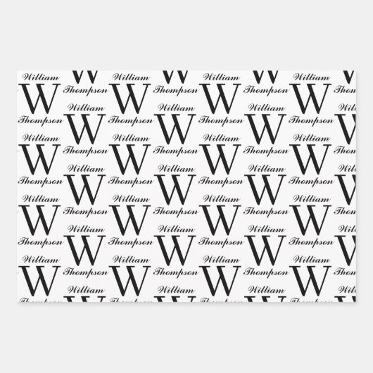 Elegantes Schwarz-Weiß-Script-Monogramm Geschenkpapier Set (Vorderseite 3)