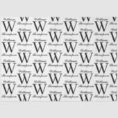 Elegantes Schwarz-Weiß-Script-Monogramm Seidenpapier (Vorderseite)