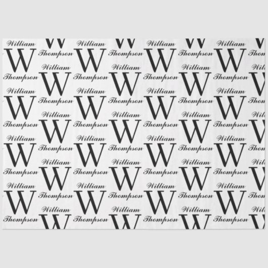 Elegantes Schwarz-Weiß-Script-Monogramm Seidenpapier (Vorderseite)