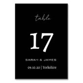 Elegantes Schwarz-Weiß-Script Personalisiert Tischnummer (Rückseite)