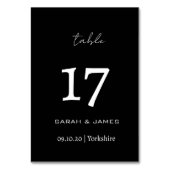 Elegantes Schwarz-Weiß-Script Personalisiert Tischnummer (Vorderseite)