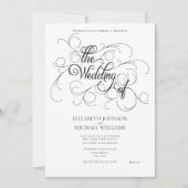 Elegantes Schwarz-Weiß-Script Schwarz-Krawatte Wed Einladung (Vorderseite)