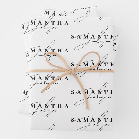 Elegantes Schwarz-Weiß-Signaturskript Geschenkpapier Set (Beispiel)
