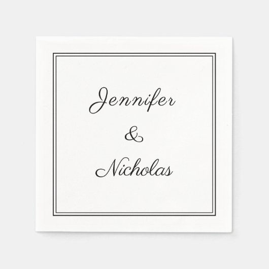 Elegantes Schwarz-Weiß-Skript-Hochzeit Serviette (Vorderseite)