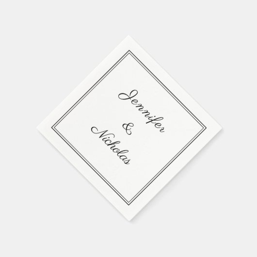 Elegantes Schwarz-Weiß-Skript-Hochzeit Serviette (Ecke)