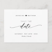 Elegantes Schwarz-Weiß-Skript-Hochzeit speichern S Postkarte (Vorderseite)