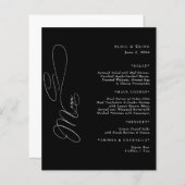Elegantes Schwarz-Weiß-Skript-Hochzeitmenü (Vorne/Hinten)