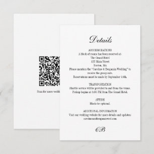 Elegantes Schwarz-Weiß-Skript-Monogramm-QR-Hochzei Begleitkarte
