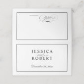 Elegantes Schwarz-Weiß-Skript Platzkarte (Außenseite Aufgefaltet)