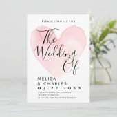 Elegantes Schwarz-Weiß-Skript-rosa Herz Einladung (Stehend Vorderseite)