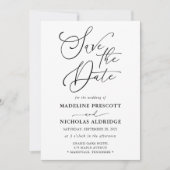 Elegantes Schwarz-Weiß-Skript Save the Date Einladung (Vorderseite)