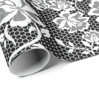 Elegantes Schwarz-Weiß-Spitzen-Geschenkpapier Geschenkpapier