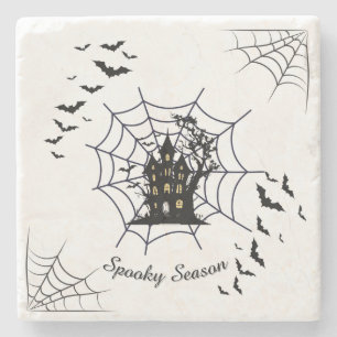 Elegantes Schwarz-Weiß-Spooky-Season-Halloween-Ca Steinuntersetzer