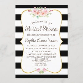 Elegantes Schwarz-Weiß Streifen Blume Brautparty Einladung